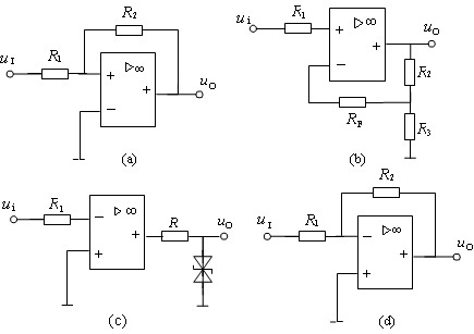 图1至图4的电路中，符合u+ = u- » 0 （即虚地)的电路是 （) 。 