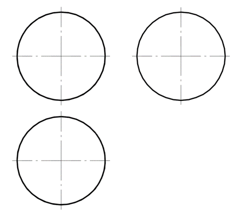 图为球的三面投影，请问球对正面的转向轮廓线的水平投影位于其水平投影面的（）位置上 