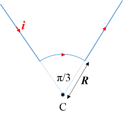载流为            [图] 的导线包括一段半径为R、圆心...载流为           