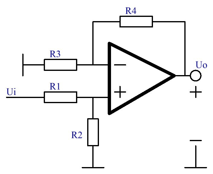 [图] 上图是同相比例放大器的电路图,已知r1=100k,r1