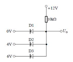 二极管电路如图所示。输出电压Uo值为（）V。（二极管理想） 