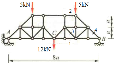 求图示桁架结构1、2、3、4杆的轴力。 [图]...求图示桁架结构1、2、3、4杆的轴力。 