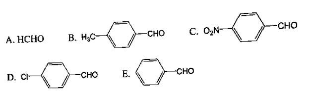 请将下列化合物按亲核加成反应活性由大到小排序： ＞ ＞ ＞ ＞ 。（答案中不要出现大于号，每个空中的