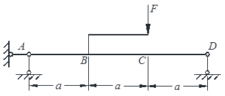 图示梁，集中力F作用在固定于截面B的L型刚性臂上，梁内最大弯矩与C截面弯矩之间的关系是（）。    
