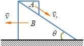 如图所示，两物块A、B，质分别为mA、mB，初始静止。如A沿斜面下滑的相对速度为vr，设B向左运动的
