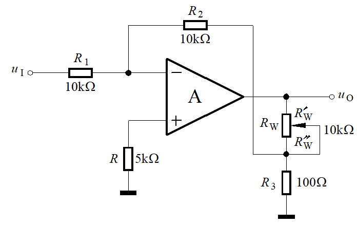 放大倍数可以调节的放大电路如图所示，RW是增益调节电位器。设A为理想运算放大器。RW的滑动端处在中点