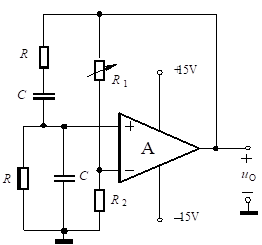 正弦波振荡电路如图所示。设A为理想集成运放，已知电阻R2＝1.5kW，电路振荡稳定的输出电压Uo（有