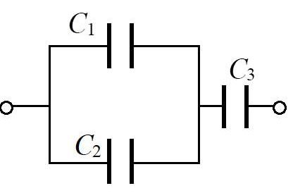 6、三个电容器联接如图．已知电容C1 = C2 = C3，而C1、C2、C3的耐压值分别为100 V