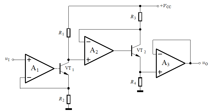 由集成运放A1、 A2 、A3和晶体管VT1、VT2组成的放大电路如图所示，分析电路中的负反馈组态，
