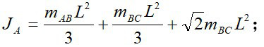 直角均质弯杆ABC，AB=BC=L，每段质量记作mAB，mBC，则弯杆对过A且垂直于图平面的A轴的转