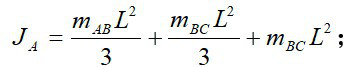 直角均质弯杆ABC，AB=BC=L，每段质量记作mAB，mBC，则弯杆对过A且垂直于图平面的A轴的转