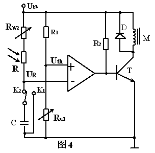 基于光敏电阻的照相机自动曝光控制电路原理图如图4所示，试分析其工作过程。（10分) 