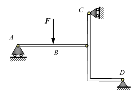 图示结构，各杆自重不计。若系统受力F作用而平衡。 则C、D两处约束处的方向为 。 