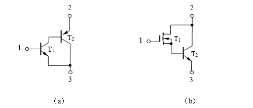 【单选题】试判断下图（a)、（b)所示各等效为何种类型的复合管？并确定各等效复合管的引脚1、2、3分