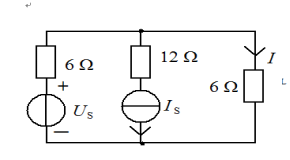 3在 图 示 电 路 中 ，已 知 ：US = 18 V，IS = 3 A ，电 流 I 为 （)。