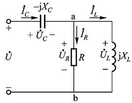 混联电路如图所示，已知电源U=220V，f=50Hz，R=XL=XC=10W。求：各支路电流和电压，