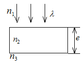 如图所示，波长为l的平行单色光垂直入射在折射率为的薄膜上，经上下两个表面反射的两束光发生干涉．若薄膜