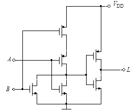 电路如图所示，输出L的表达式为（）。A、ABB、A+BC、D、