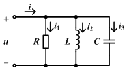 在如图所示正弦交流电路中，各支路电流有效值为I1＝1A，I2＝1A，I3＝3A，则总电流i的有效值I