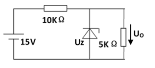 【单选题】在图示电路中，已知稳压管的稳压值UZ=6V，则负载电压UO= V。 A、6VB、5V