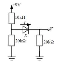 假设图中的二极管理想，求所标明的电流值 I 和电压值 V。 