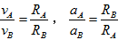 刚体上俩点A，B，在每一瞬时，它们的速度和加速度与点到轴线的距离R的关系分别表示为（）