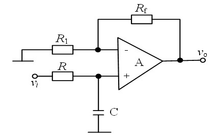 电路如图所示，A为理想运放。可判断该电路为高通滤波电路。 