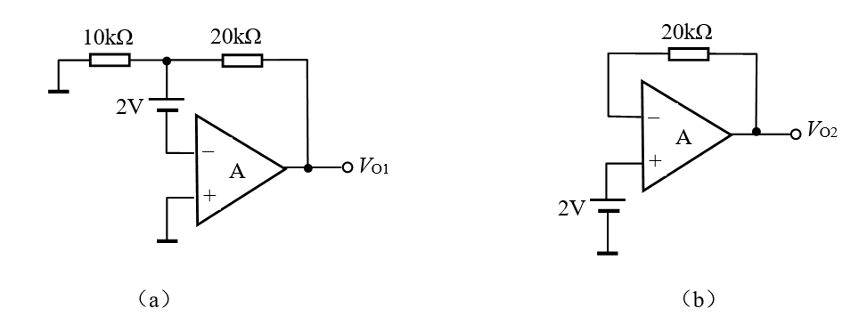 【填空题】若设下图（a）、（b）所示电路中的运放为理想器件，其他电路参数如图中所示，则可确定两个电路