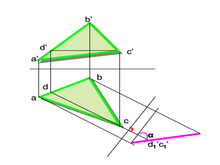 如下图所示换面法求得的是平面ＡＢＣ与（）面的夹角α 