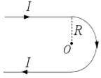 如图所示的载流导线磁场中，圆心O点的磁感应强度为 A、,方向垂直于纸面向外B、,方向垂直于纸面向内C
