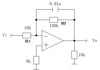 如图所示反相积分电路，当输入信号为频率为500Hz,幅值为1V的正方波时，为了合理观察到输入输出信号