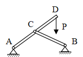 图示ACD杆与BC杆，在C点处用光滑铰链连接，A、B 均为固定铰支座。若以整体为研究对象，以下四个受