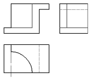 根据立体的轴测图，三视图有错误的是 。 A、B、C、D、0
