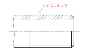 下图中螺纹标记的含义为非螺纹密封的管螺纹，管子尺寸代号为3/4，左旋，A级。 