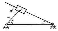 下图所示的摆动导杆机构中，机构的传动角是（）。 A、角AB、角BC、D、