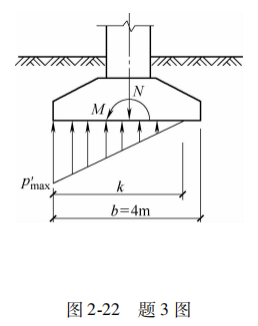 如图 ２-２２所示桥墩基础，已知基础底面尺 寸 ｂ＝４ｍ，ａ＝１０ｍ，作用在基础底面中心的荷载 Ｎ 