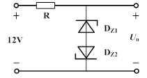 在下图所示的电路中，稳压二极管DZ1和DZ2的稳定电压分别是9V和12V，其正向压降可忽略不计，则 