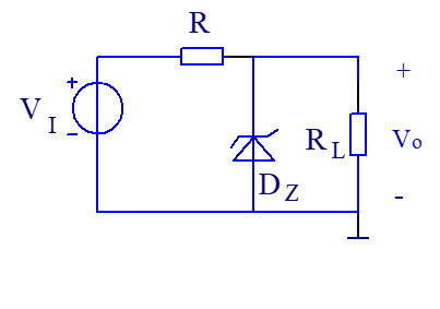 稳压管电路如图所示，的稳定电压，限流电阻，，当时，输出电压和稳压管的稳定电流的值分别为____和__