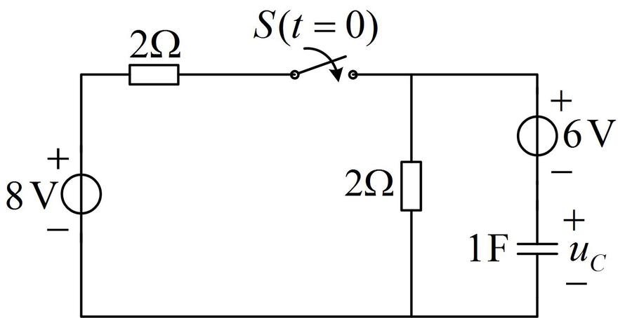  图中电路原来已经处于稳态，t=0时开关闭合，则t＞0时的电容电压为