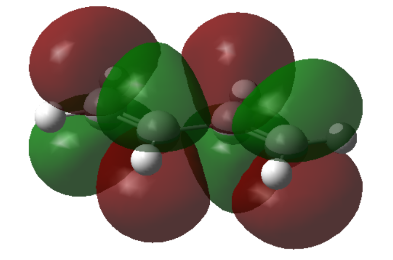 以下是1,3-丁二烯的重直于分子π平面的四个p轨道组成