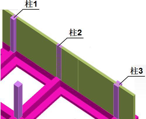 如下图所示,剪力墙中的单面附墙柱(柱1).暗柱(柱2)和双.