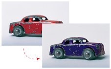 【多选题】如图所示，在不建立选区和使用图层蒙版的前提下，上图的红色汽车要调整成下图蓝色汽车的效果，应