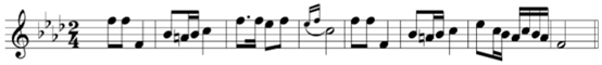 【单选题】为下列曲调写A调单簧管谱，应该用什么调号？ 