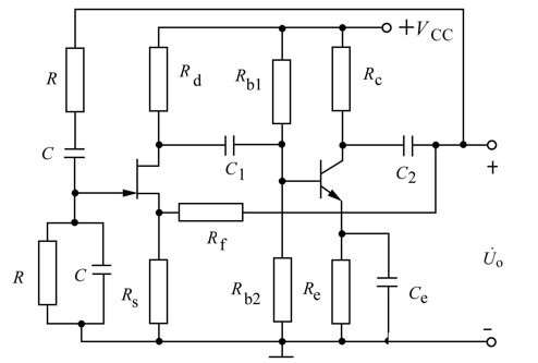 由两级放大电路构成的RC桥式振荡电路如图题8.4所示，已知R=15kW，C=0.01mF，RS=2k