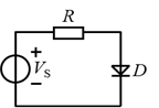 下图所示电路中，D为硅二极管。当VS = 5V时，测得流过二极管D的电流为1mA。若提高VS至10V