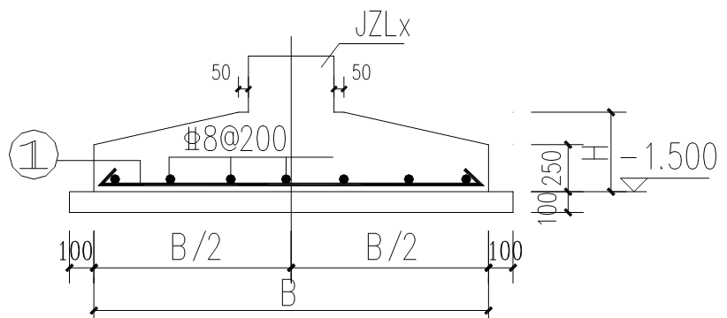 条基J-16的底板配置的受力钢筋为（），其上的分布钢筋为（）。 
