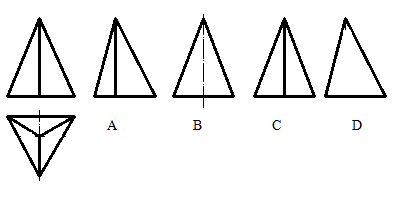 （单选）下面这组表达三棱锥的投影中，正确的左视图是（)