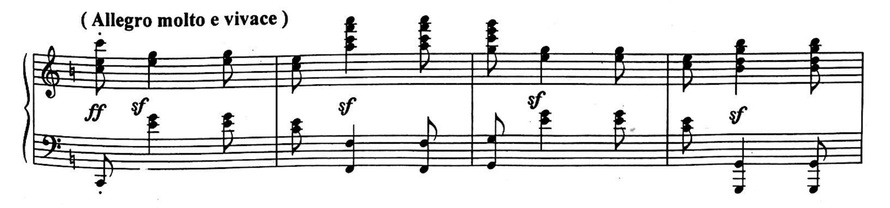 [图] 该谱例每一小节的节奏型都是相同的。它们是______... 该谱例每一小节的节奏型都是相同的