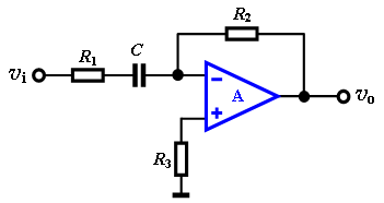 图示为一滤波电路，下列说法正确的是 。 A、低通滤波电路B、高通滤波电路C、通带增益D、通带增益E、