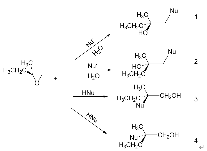 下列环氧化合物在碱性和酸性条件下受到亲核试剂进攻分别生成哪一种产物（） 